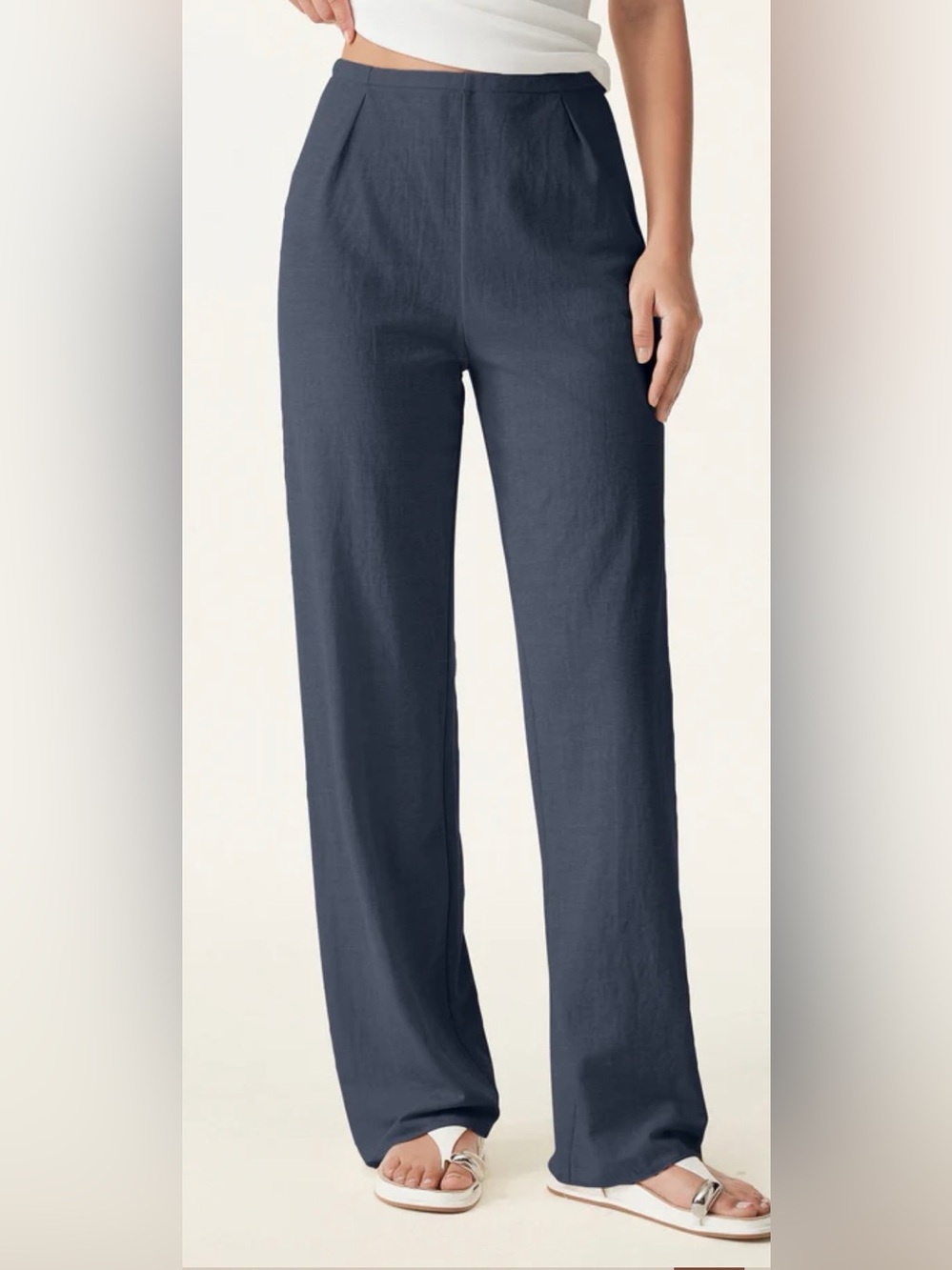 OGL Breathable Cotton Linen Mid Rise Straight Leg Pant size L NWT